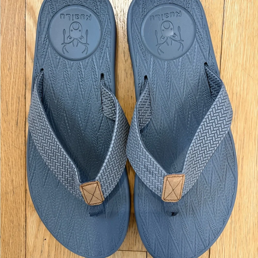 KuaiLu Men’s Yoga Foam Comfort Flip Flops - Blue Gray-Size 12